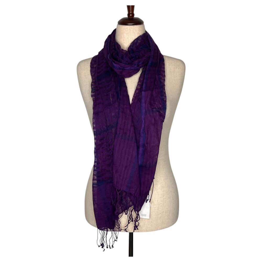 Eileen Fisher Scarf Women's Airy Linen Cashmere Purple Fringe Sheer Boho